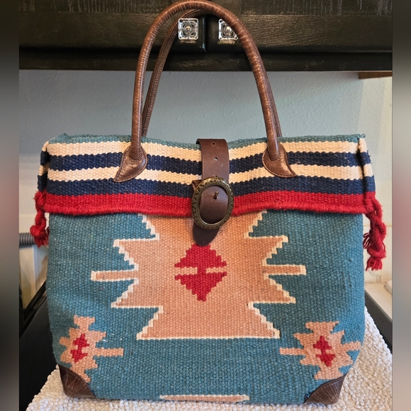 Amerileather Handbags - Ameri-Leather Large Wool Leather Tote Southwest Aztec Print
